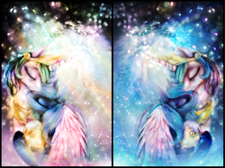 Size: 2245x1680 | Tagged: safe, artist:ventious, edit, princess celestia, princess luna, alicorn, pony, g4, comparison, eyes closed, hug, recolor