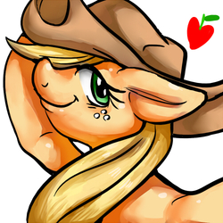 Size: 500x500 | Tagged: safe, artist:nekubi, applejack, g4, female, pixiv, solo