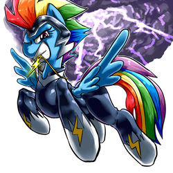 Size: 600x600 | Tagged: safe, artist:nekubi, rainbow dash, zapp, g4, power ponies (episode), female, pixiv, power ponies, solo