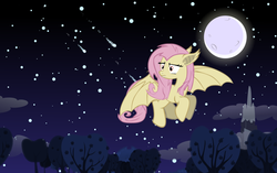 Size: 1980x1240 | Tagged: safe, fluttershy, bat pony, pony, bats!, g4, female, flutterbat, moon, night, race swap, solo, wallpaper