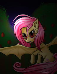 Size: 1024x1325 | Tagged: safe, artist:tiegerkaetzchen, fluttershy, bat pony, pony, bats!, g4, female, flutterbat, race swap, solo