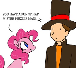 Size: 484x438 | Tagged: safe, artist:kazirede, pinkie pie, g4, crossover, hat, hershel layton, professor layton, top hat