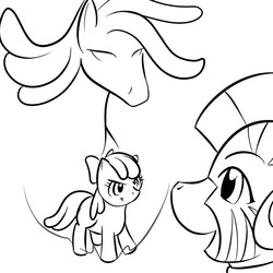 Size: 700x700 | Tagged: safe, artist:kloudmutt, apple bloom, zecora, zebra, g4, monochrome, stand