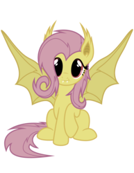 Size: 1224x1584 | Tagged: safe, artist:tellabart, fluttershy, bat pony, pony, bats!, g4, bat wings, cute, fangs, female, flutterbat, looking at you, mare, race swap, shyabates, shyabetes, simple background, sitting, smiling, smiling at you, solo, spread wings, transparent background, vector, wings