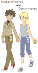 Size: 627x1184 | Tagged: safe, derpy hooves, doctor whooves, time turner, human, g4, comic sans, female, holding hands, humanized, male, muffin, ship:doctorderpy, shipping, simple background, straight, transparent background