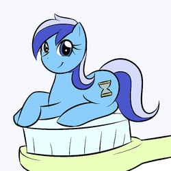 Size: 665x665 | Tagged: safe, artist:kloudmutt, minuette, earth pony, pony, g4, female, micro, race swap, solo, toothbrush