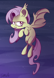 Size: 1100x1600 | Tagged: safe, artist:slitherpon, fluttershy, bat pony, pony, bats!, g4, fangs, female, flutterbat, race swap, solo