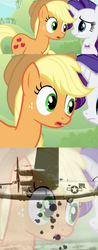 Size: 700x1789 | Tagged: safe, applejack, rarity, friendship is witchcraft, bats!, g4, apple, b-24, b-24 liberator, b-24d, bomber, comic, flashback, plane, ptsd, the war, thousand yard stare