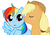 Size: 488x344 | Tagged: safe, artist:lulubell, applejack, rainbow dash, earth pony, pegasus, pony, g4, cheek kiss, duo, eyes closed, female, kissing, lesbian, mare, ship:appledash, shipping, simple background, spread wings, white background, wingboner, wings