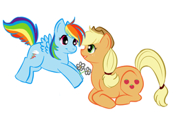 Size: 644x444 | Tagged: safe, artist:lulubell, applejack, rainbow dash, g4, female, flower, lesbian, ship:appledash, shipping, simple background, white background