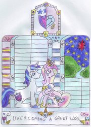 Size: 759x1053 | Tagged: safe, artist:chatsium, princess cadance, shining armor, g4, female, male, sad, ship:shiningcadance, shipping, stars, straight, window