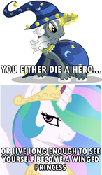 Size: 506x868 | Tagged: safe, princess celestia, star swirl the bearded, g4, image macro, meme