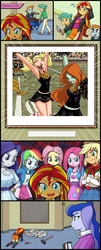 Size: 800x1977 | Tagged: safe, applejack, fluttershy, pinkie pie, princess luna, rainbow dash, rarity, snails, snips, sunset shimmer, twilight sparkle, vice principal luna, human, equestria girls, g4, batman, exploitable meme, harley quinn, mane six, meme, poison ivy, sunset's art critics