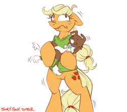 Size: 1024x900 | Tagged: safe, artist:stoney pony, applejack, winona, pony, g4, 30 minute art challenge, bipedal, carrying, crossover, scared, scooby-doo!