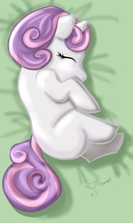 Size: 1500x2500 | Tagged: safe, artist:melinda chovexani, sweetie belle, g4, cute, diasweetes, eyes closed, female, foal, on side, sleeping, solo, younger