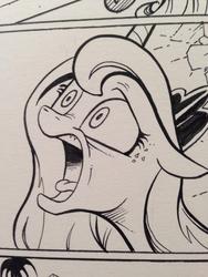 Size: 768x1024 | Tagged: safe, artist:andypriceart, idw, princess luna, g4, female, floppy ears, monochrome, open mouth, screaming, solo, surprised, tongue out, yelling