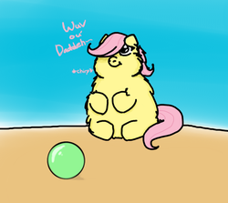 Size: 600x534 | Tagged: safe, artist:aichi, fluttershy, fluffy pony, g4, ball, female, fluffyshy, hugbox, solo