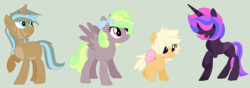 Size: 1232x432 | Tagged: safe, artist:nomdeplume-adopts, oc, oc only, alicorn, flutter pony, pegasus, pony, unicorn, alicorn oc, freckles