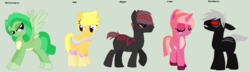 Size: 1602x459 | Tagged: safe, artist:nomdeplume-adopts, oc, oc only, earth pony, pegasus, pony, unicorn, blank flank