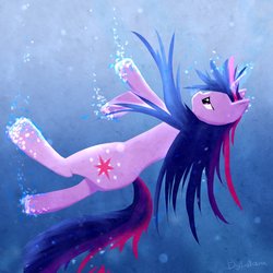 Size: 894x894 | Tagged: safe, artist:latara-omnomnom, twilight sparkle, pony, unicorn, g4, female, solo, underwater, unicorn twilight