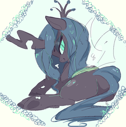 Size: 750x752 | Tagged: safe, artist:clockworkquartet, queen chrysalis, changeling, changeling queen, g4, bugbutt, butt, female, looking back, plot, solo