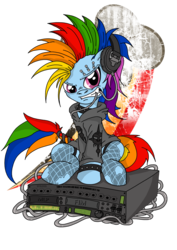 Size: 3508x4961 | Tagged: safe, artist:toonlancer, rainbow dash, g4, alternate hairstyle, clothes, fashion, female, headphones, mohawk, piercing, punk, solo