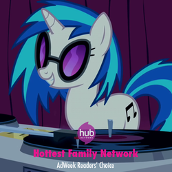 Size: 549x549 | Tagged: safe, dj pon-3, vinyl scratch, g4, official, female, hub logo, solo, the hub