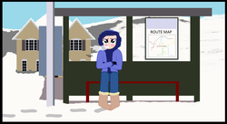 Size: 1957x1061 | Tagged: safe, artist:garretthegarret, rarity, equestria girls, g4, bus stop, clothes, coat, female, humanized, light skin, snow, solo, south park