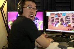 Size: 960x640 | Tagged: safe, applejack, fluttershy, pinkie pie, rarity, twilight sparkle, human, g4, caught, computer, glasses, golden oaks library, headphones, irl, irl human, library, markiplier, photo, sennheiser, watching, youtube link