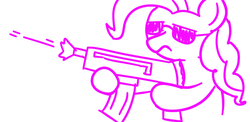 Size: 779x381 | Tagged: artist needed, safe, pinkie pie, g4, female, gun, solo, srs, sunglasses