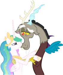 Size: 690x815 | Tagged: safe, artist:mechathefox, discord, princess celestia, g4, female, male, ship:dislestia, shipping, straight