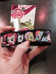 Size: 960x1280 | Tagged: safe, fluttershy, pinkie pie, rainbow dash, rarity, twilight sparkle, g4, bracelet, hand, irl, logo, merchandise, photo, wristband