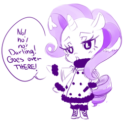 Size: 1280x1264 | Tagged: safe, artist:morita, rarity, pony, g4, bipedal, clothes, coat, dialogue, female, monochrome, solo, speech bubble