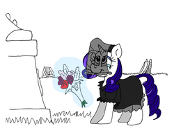 Size: 1024x745 | Tagged: safe, artist:dragonboi471, rarity, g4, crying, female, flower, fluffy(character), funeral dress, solo, statue, ty the tasmanian tiger, ty the tasmanian tiger 3