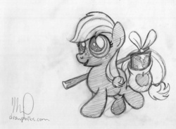 Size: 2892x2118 | Tagged: safe, artist:drawponies, applejack, g4, female, filly, monochrome, solo, traditional art, younger