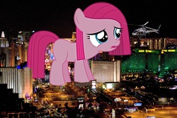 Size: 3888x2592 | Tagged: safe, artist:errorboy6090, pinkie pie, earth pony, pony, g4, crushed buildings, filly, giant pony, giantess, highrise ponies, irl, las vegas, macro, photo, ponies in real life