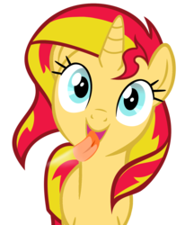 Size: 1280x1482 | Tagged: safe, artist:umbra-neko, sunset shimmer, pony, unicorn, g4, female, fourth wall, licking, licking ponies, palindrome get, screen, simple background, solo, transparent background, vector