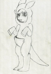 Size: 742x1075 | Tagged: safe, artist:flclalchemist145, scootaloo, kangaroo, g4, clothes, costume, female, kigurumi, monochrome, nightmare night, pencil drawing, scootaroo, sketch, solo, traditional art