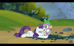 Size: 1280x800 | Tagged: safe, screencap, rarity, spike, dragon, pony, unicorn, g4, my little pony: friendship is magic, spike at your service, female, male, mare, out of context