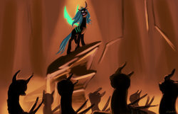 Size: 1024x658 | Tagged: safe, artist:atomicwarpin, queen chrysalis, changeling, changeling queen, g4, be prepared, crossover, female, parody, scene parody, the lion king