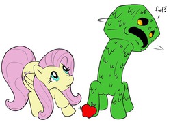 Size: 700x509 | Tagged: artist needed, safe, fluttershy, g4, apple, creeper, crossover, minecraft