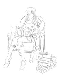 Size: 2400x3100 | Tagged: safe, artist:rurucreations, twilight sparkle, human, g4, book, female, humanized, lineart, monochrome, solo
