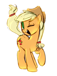 Size: 3000x4000 | Tagged: dead source, safe, artist:aaplepieeru, applejack, earth pony, pony, g4, applejack's hat, colored sketch, cowboy hat, cute, female, hat, jackabetes, mare, missing freckles, one eye closed, open mouth, open smile, raised hoof, simple background, sketch, smiling, solo, white background, wink