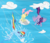 Size: 2000x1703 | Tagged: safe, artist:ponyofdarkness, fluttershy, rainbow dash, twilight sparkle, alicorn, pony, g4, female, flying, group, mare, twilight sparkle (alicorn)