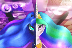 Size: 1536x1024 | Tagged: safe, artist:shydale, princess celestia, princess luna, g4, chaos, eye reflection, portrait