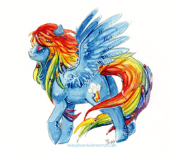 Size: 555x508 | Tagged: safe, artist:nekophoenix, rainbow dash, pegasus, pony, g4, female, long mane, solo, traditional art, watercolor painting