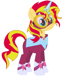 Size: 370x444 | Tagged: safe, artist:owe-b-1, sunset shimmer, pony, unicorn, g4, clothes, costume, female, goggles, masked matter-horn costume, pixel art, power ponies, solo