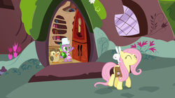 Size: 1050x590 | Tagged: safe, screencap, angel bunny, fluttershy, spike, g4, just for sidekicks