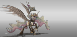 Size: 2200x1061 | Tagged: safe, artist:ncmares, princess celestia, g4, armor, female, solo, spear, warrior, warrior celestia, weapon