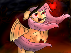 Size: 1600x1200 | Tagged: safe, fluttershy, bat pony, pony, bats!, g4, apple, female, flutterbat, race swap, solo